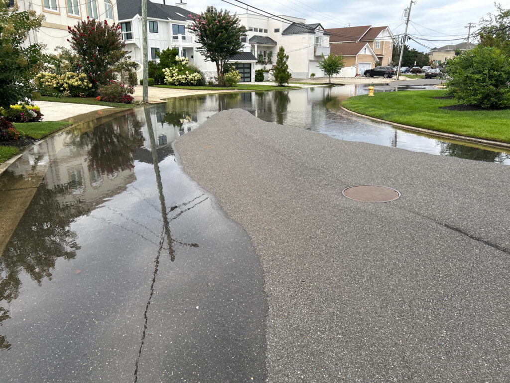 a flooded street with houses (MyCoast AI)