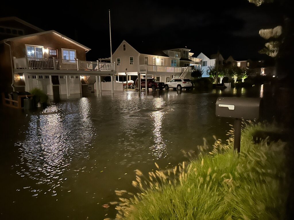 a flooded street with houses (MyCoast AI)