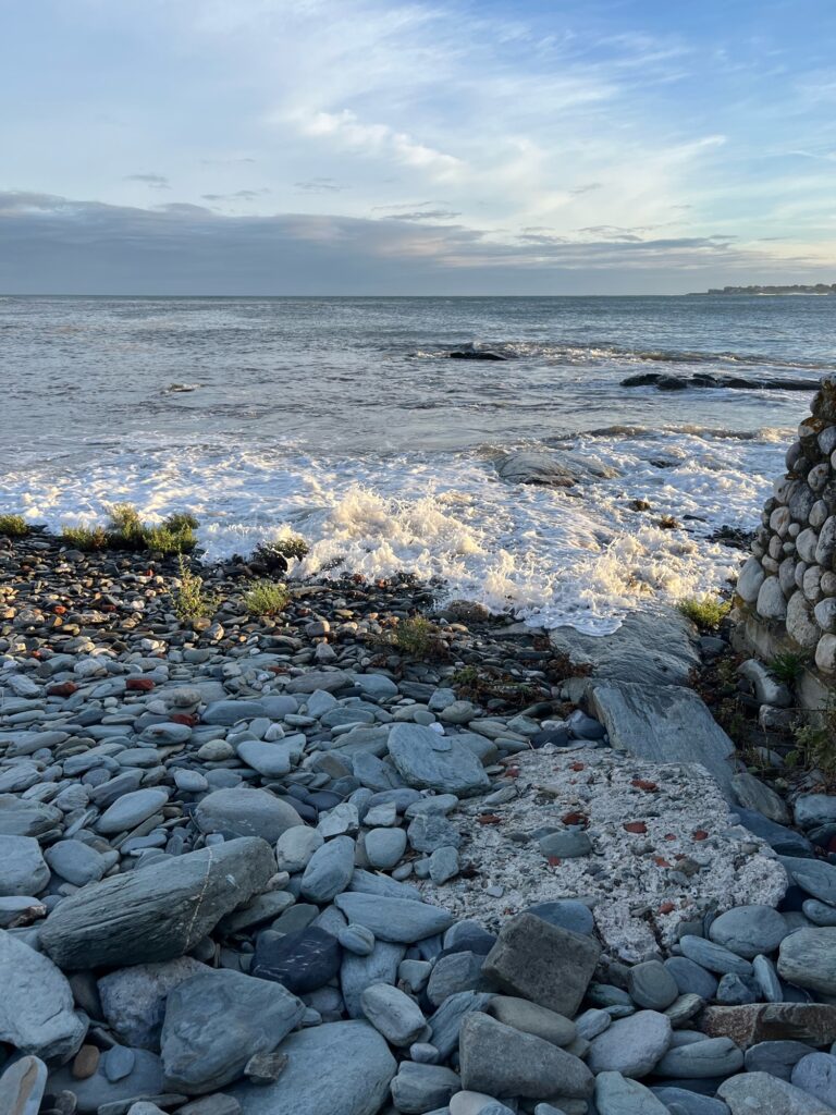 a rocky beach with waves crashing (MyCoast AI)