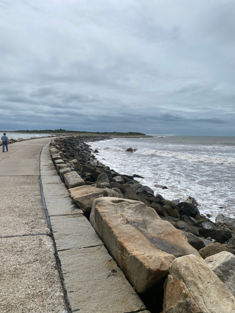a stone walkway next to a body of water (MyCoast AI)