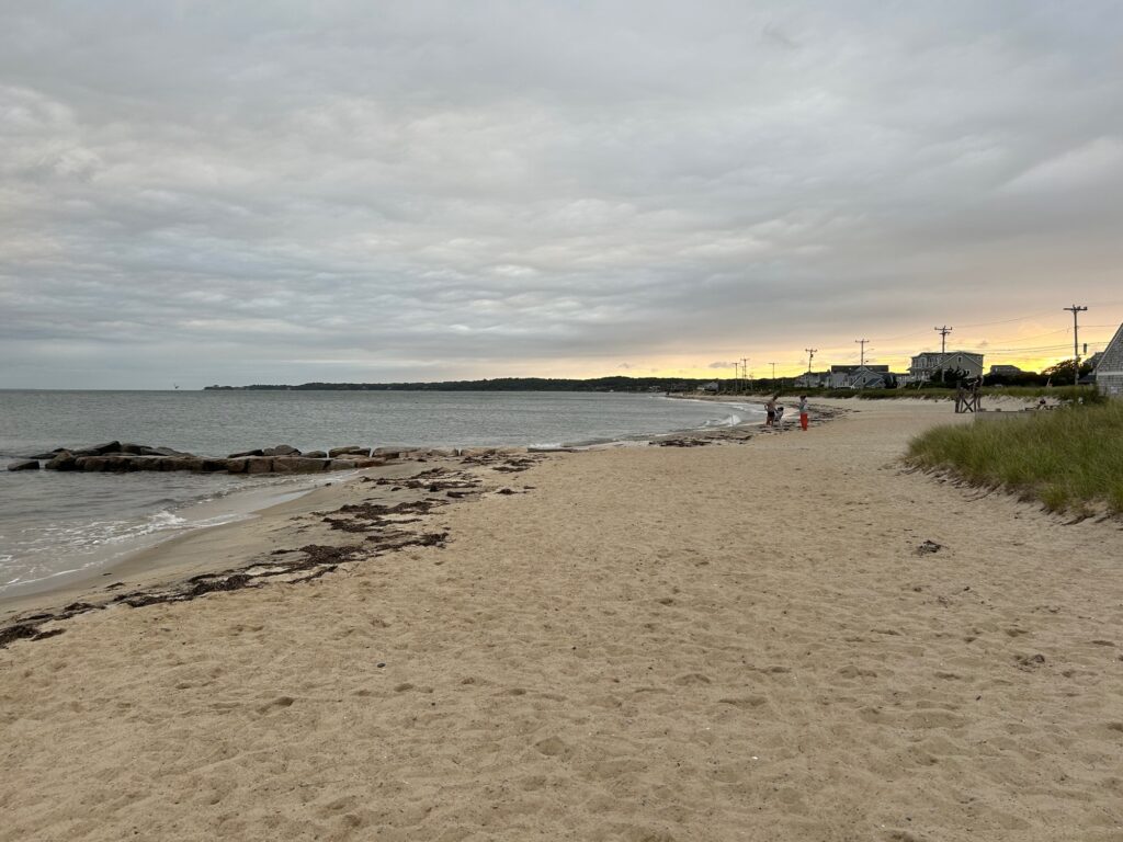 a sandy beach with rocks and water (MyCoast AI)