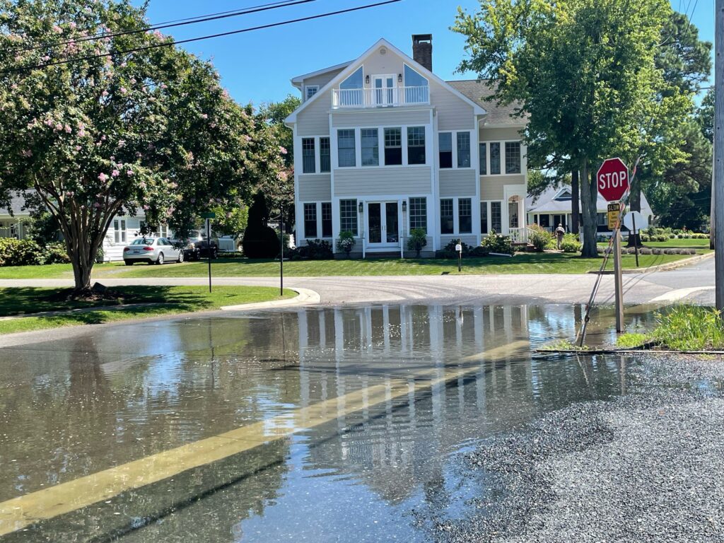 a flooded street with a stop sign (MyCoast AI)