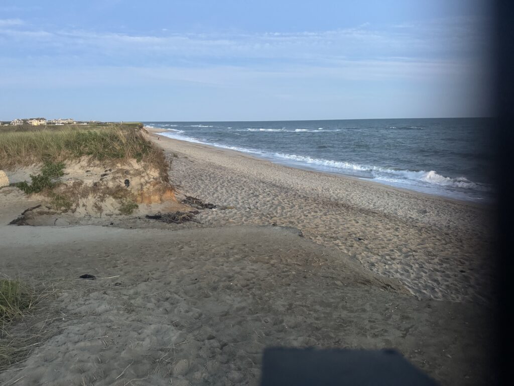 a sandy beach with waves crashing (MyCoast AI)