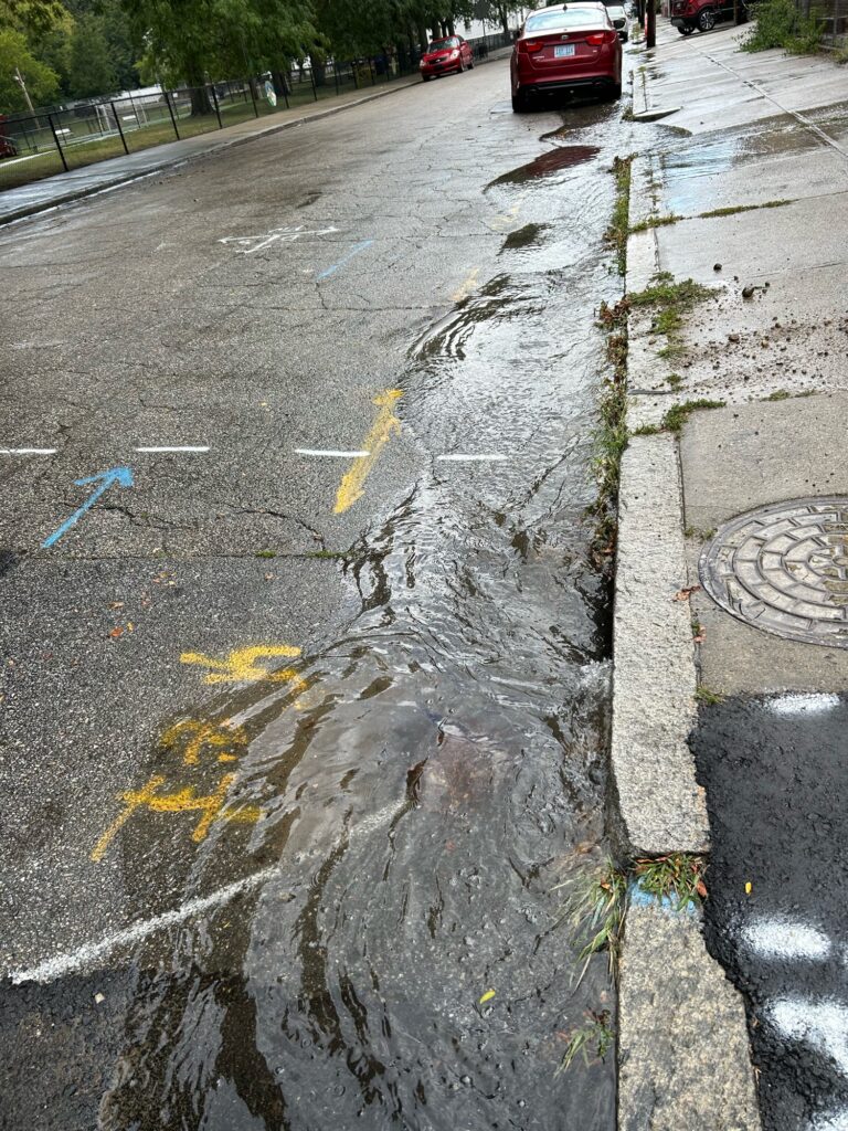 a wet road with cars on it (MyCoast AI)
