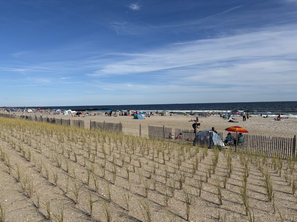 a beach with people and umbrellas (MyCoast AI)