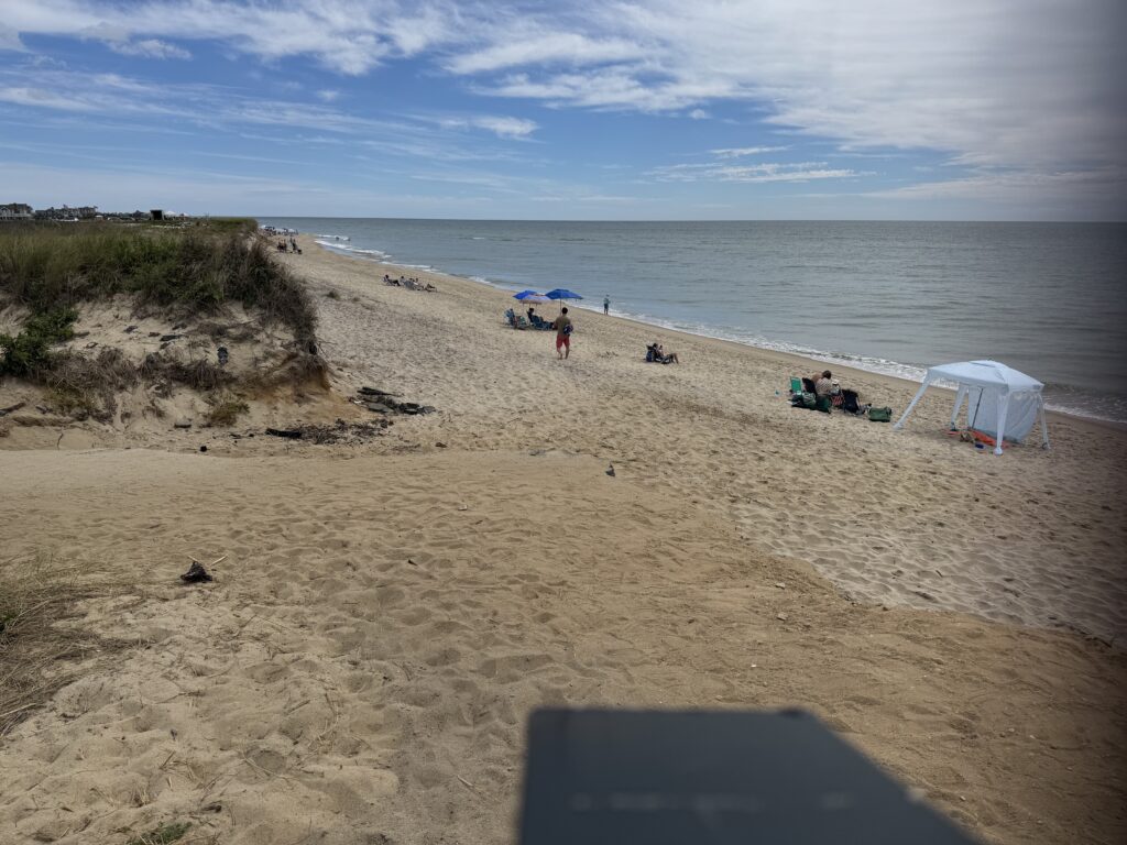 a beach with people and tents (MyCoast AI)