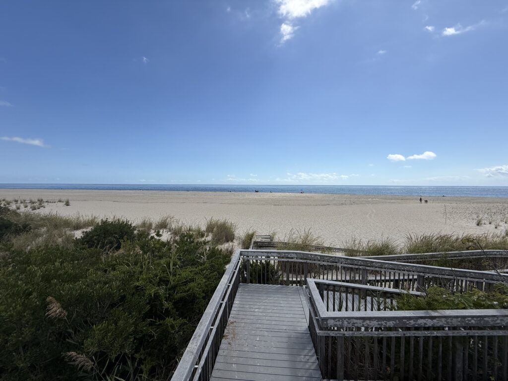 a wooden walkway leading to a beach (MyCoast AI)