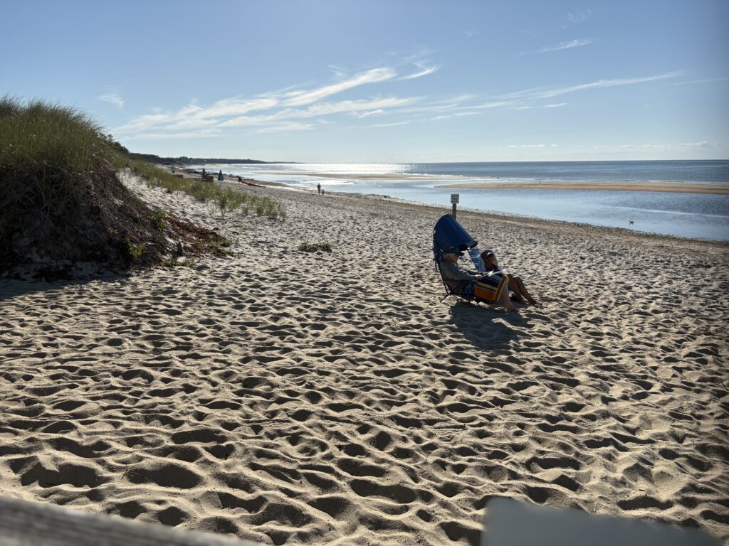 a couple people sitting on a beach (MyCoast AI)