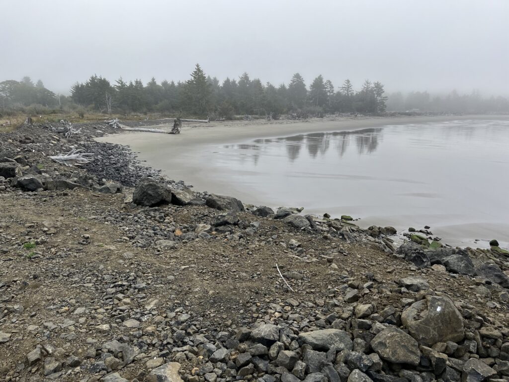 a rocky beach with a body of water in the background (MyCoast AI)