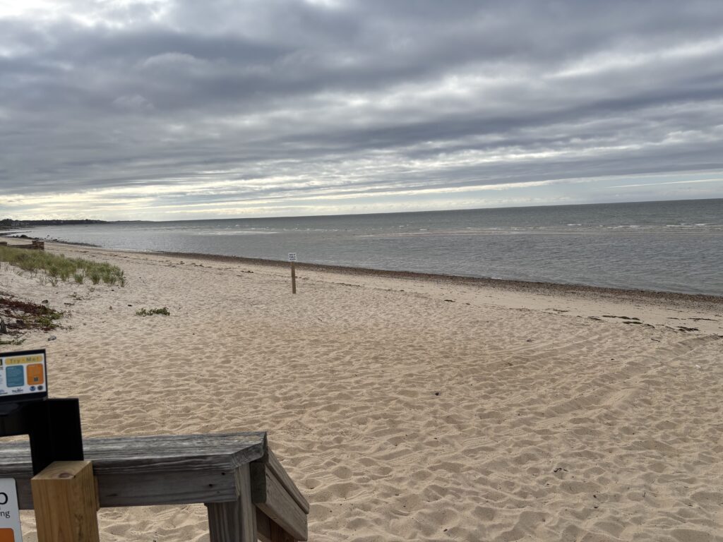 a beach with a table and chairs (MyCoast AI)