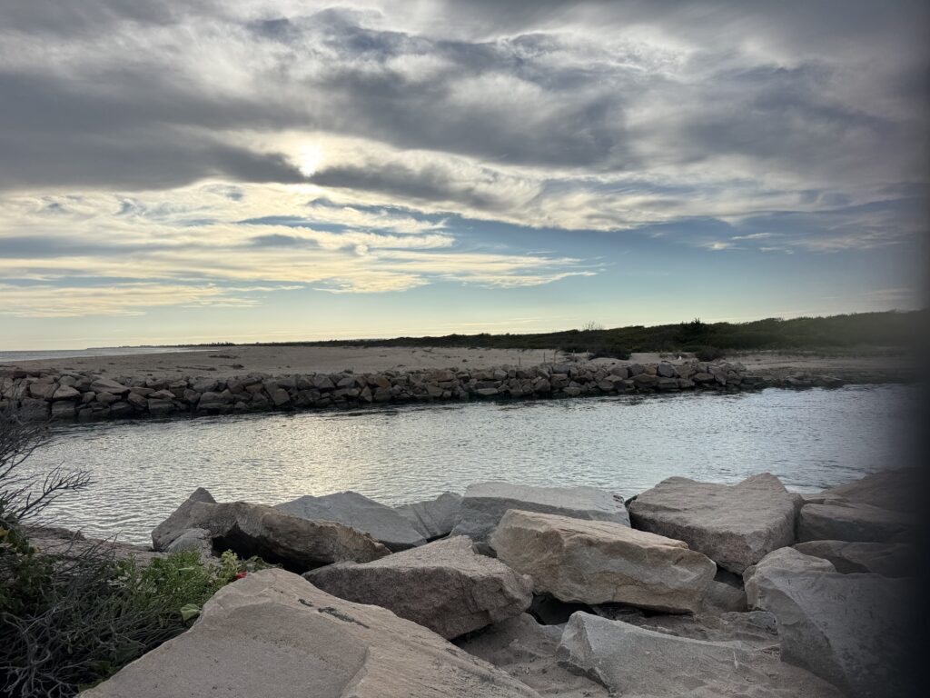 a rocky beach with a body of water in the background (MyCoast AI)