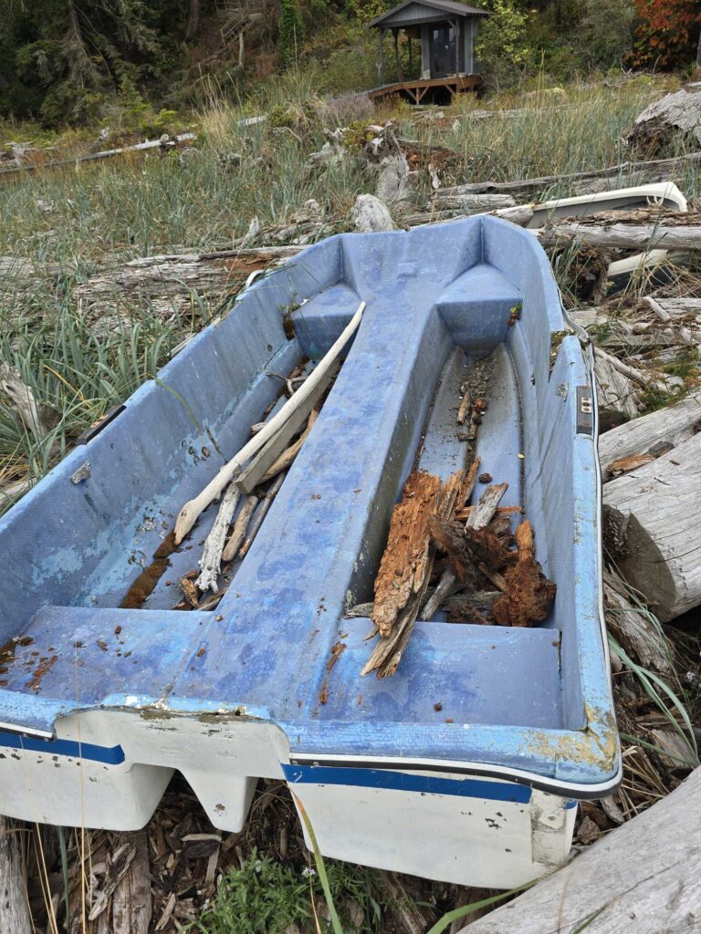 a broken blue boat (MyCoast AI)