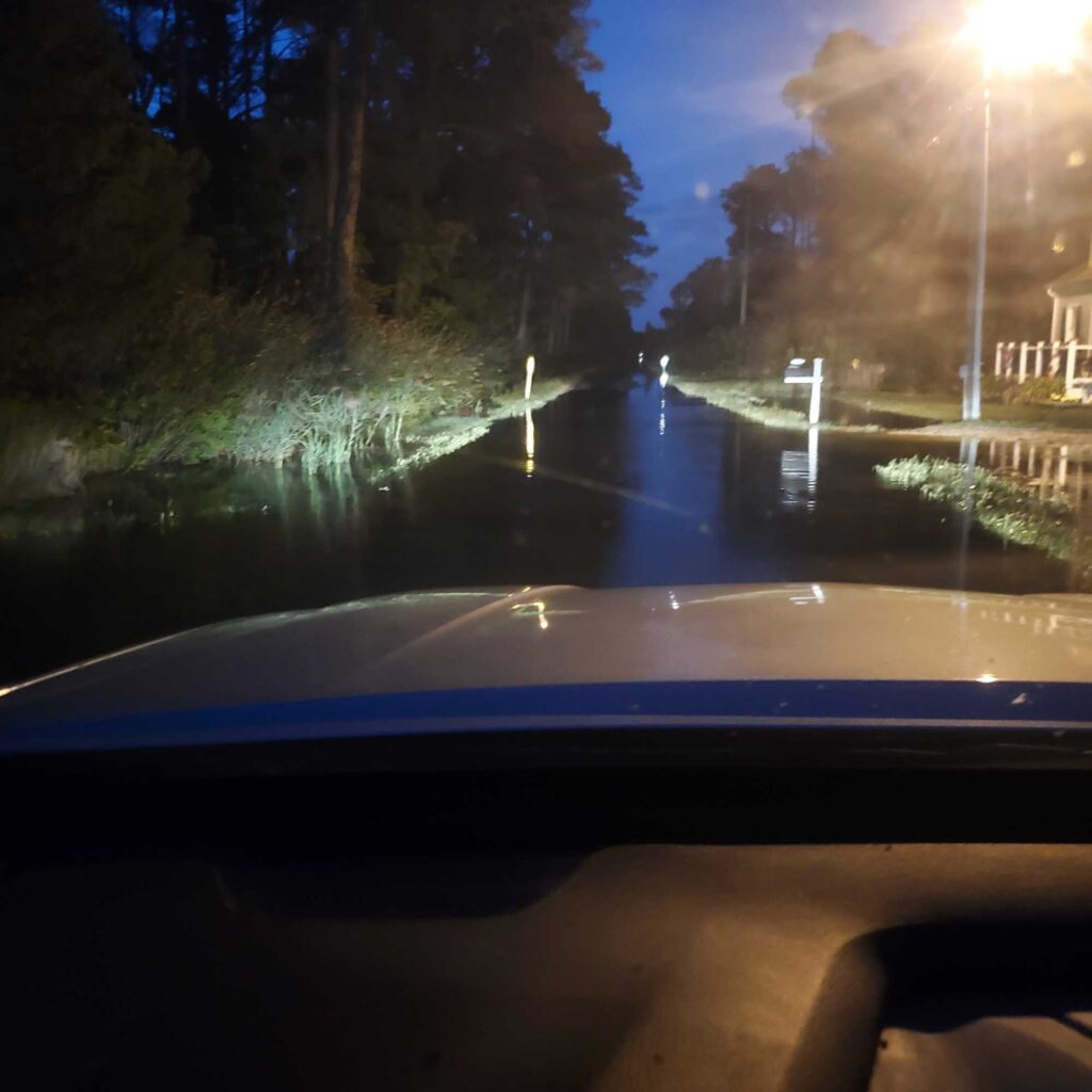 a pool of water with trees and a street light (MyCoast AI)