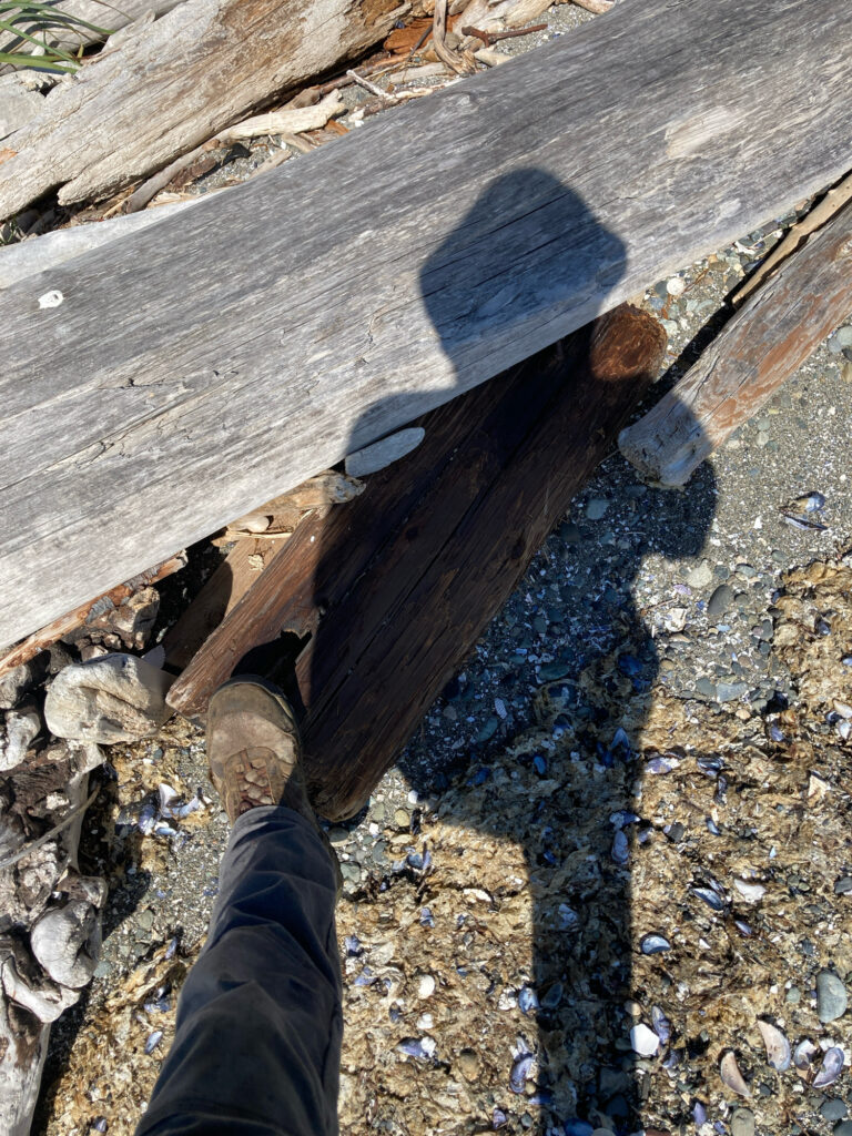 a person's foot on a wooden bench (MyCoast AI)