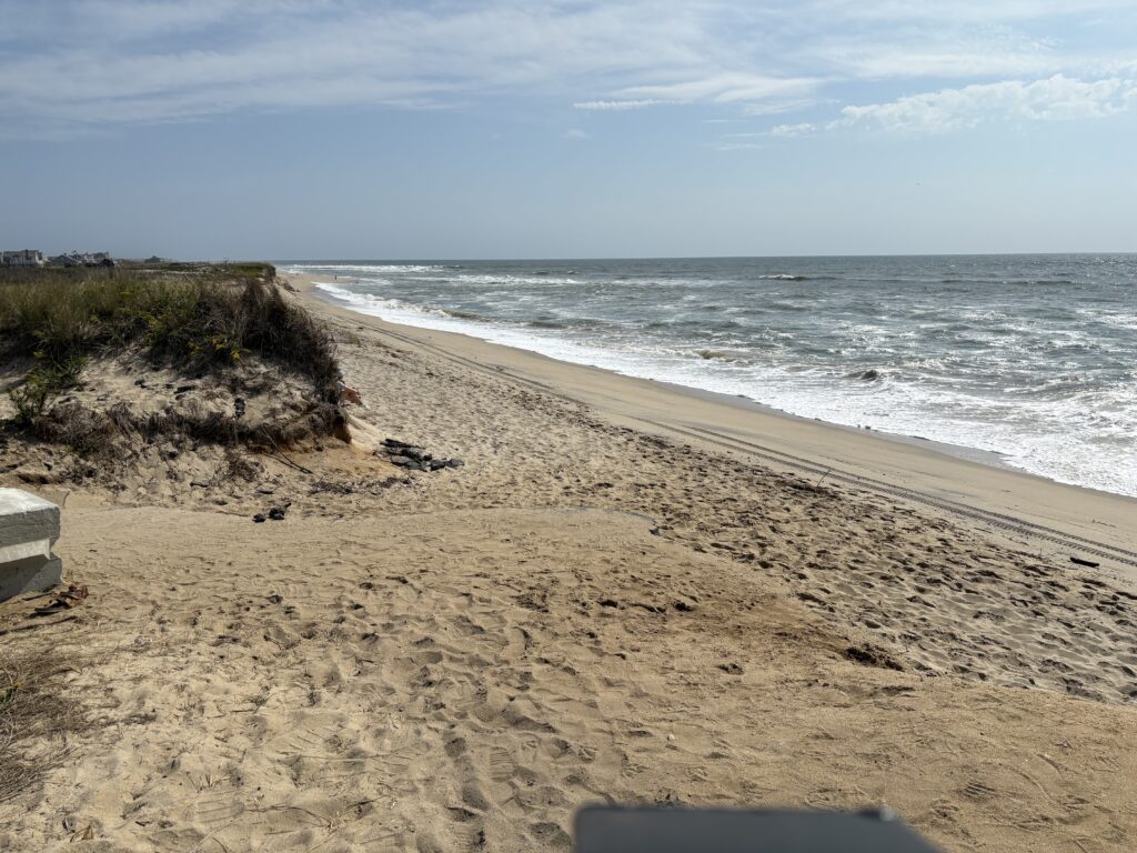 a sandy beach with waves crashing (MyCoast AI)