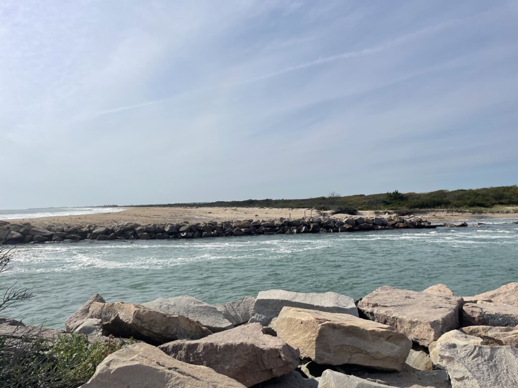 a rocky beach with a body of water in the background (MyCoast AI)