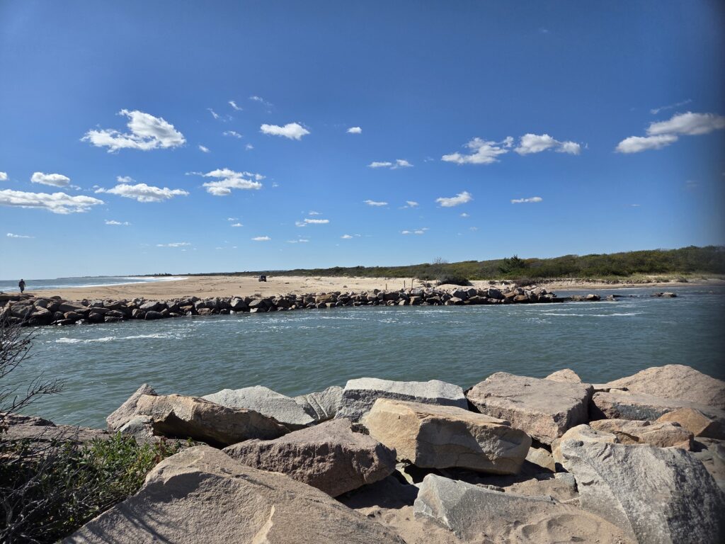 a rocky beach with a body of water in the background (MyCoast AI)