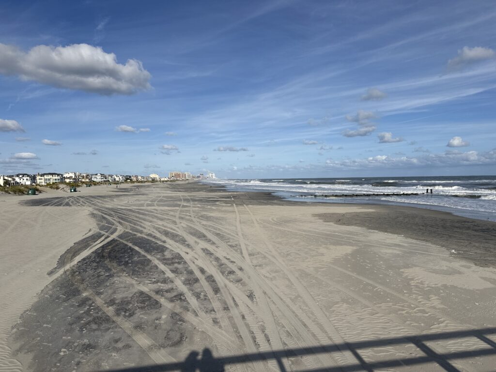 a sandy beach with buildings in the background (MyCoast AI)