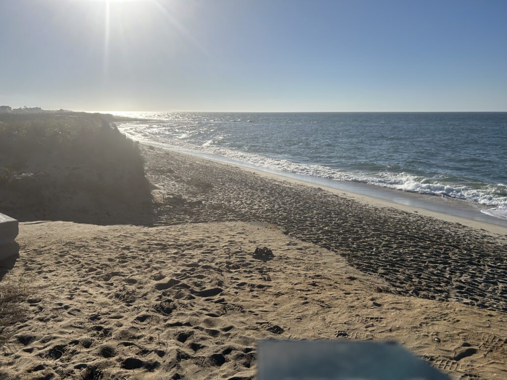 a sandy beach with waves crashing on it (MyCoast AI)