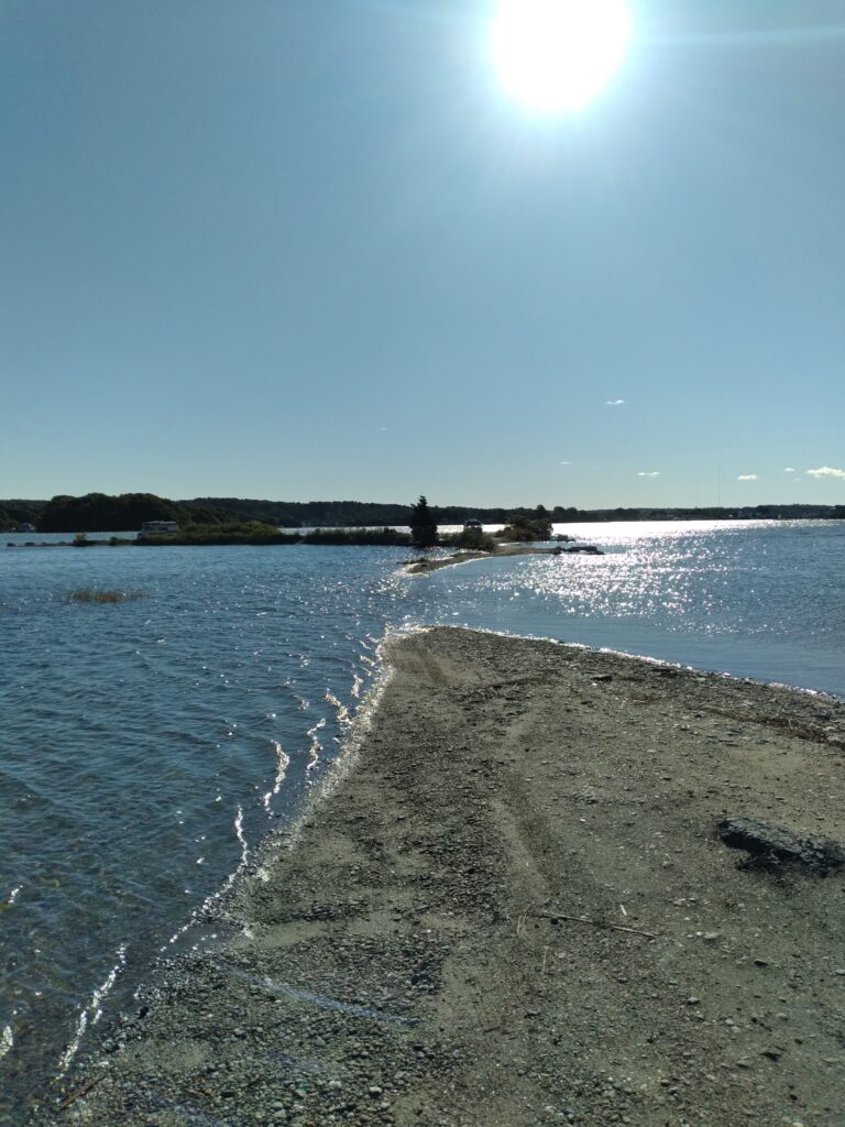 a beach with a body of water and land in the distance (MyCoast AI)