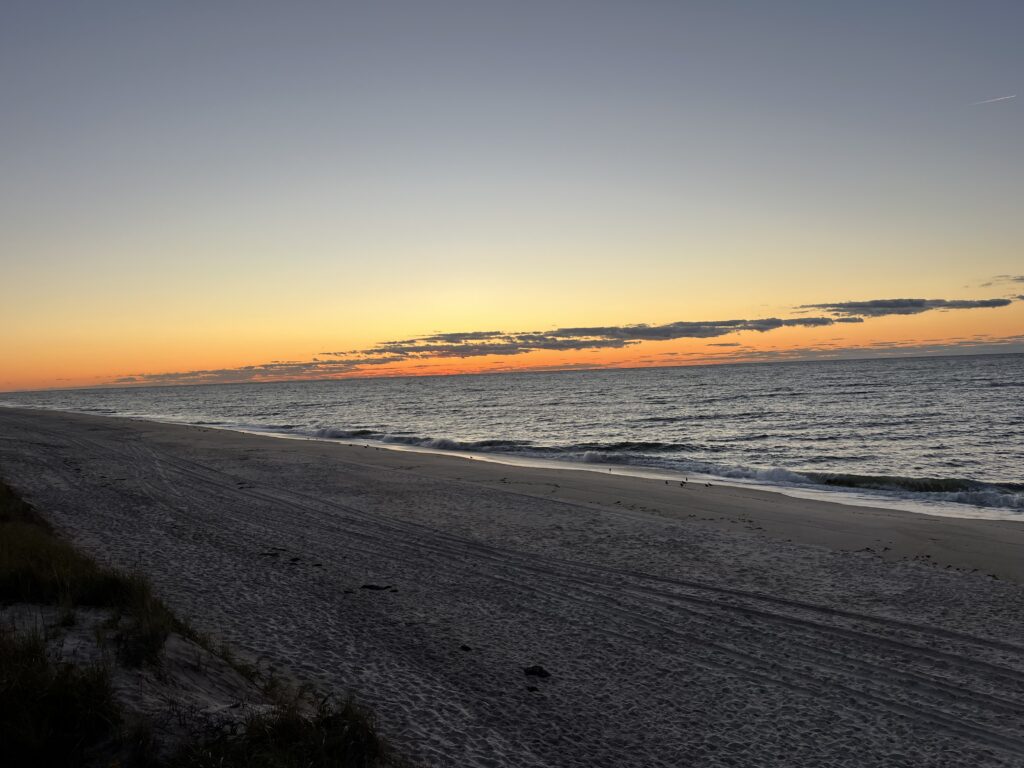 a beach with waves and a sunset (MyCoast AI)