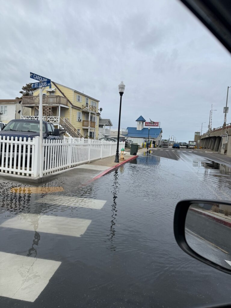 a wet street with cars and buildings (MyCoast AI)