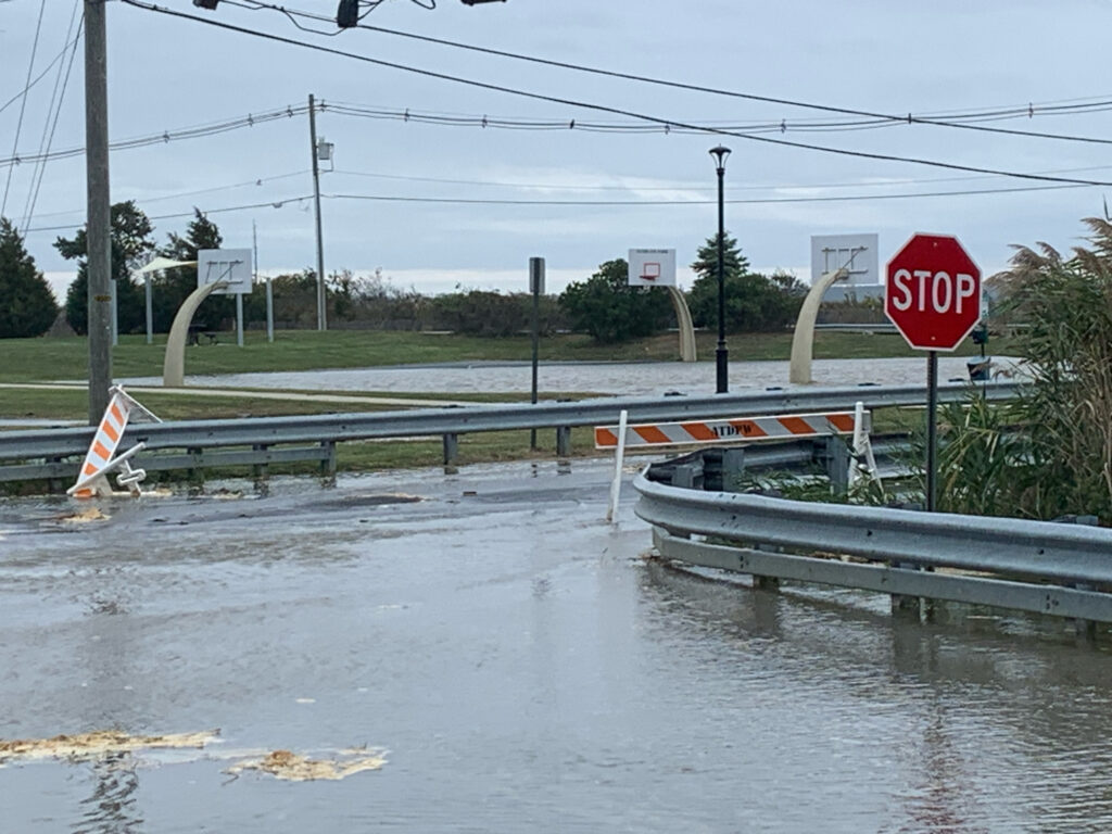a flooded street with a stop sign (MyCoast AI)
