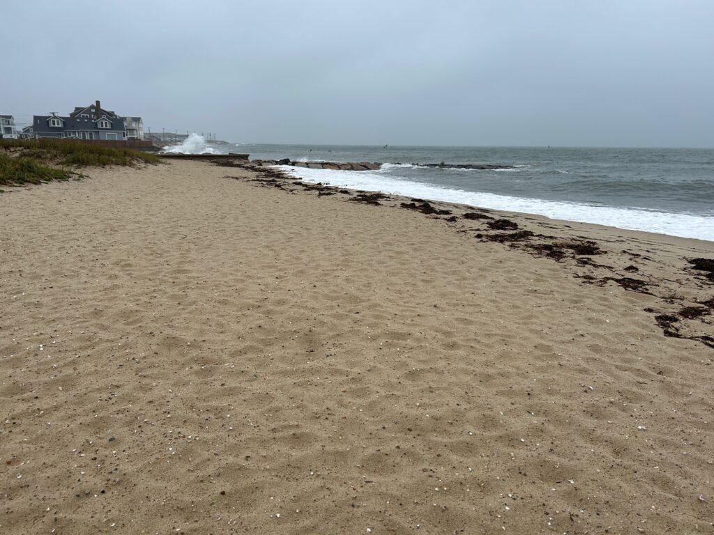 a sandy beach with waves crashing on it (MyCoast AI)