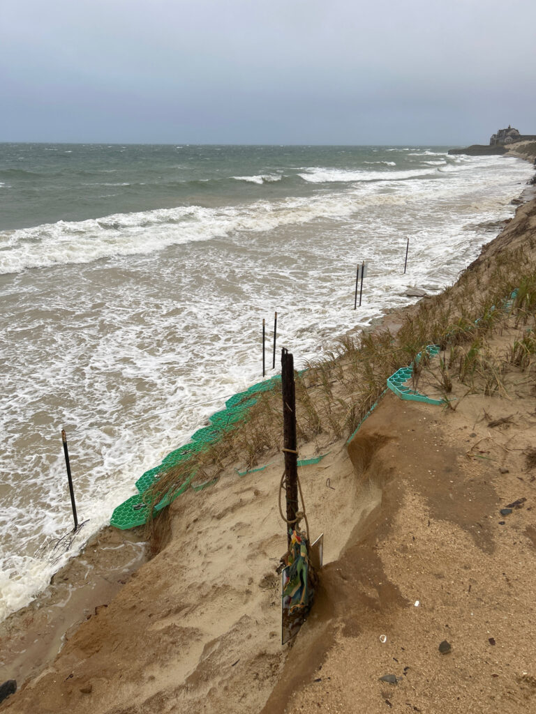 a beach with a few poles and a few poles (MyCoast AI)