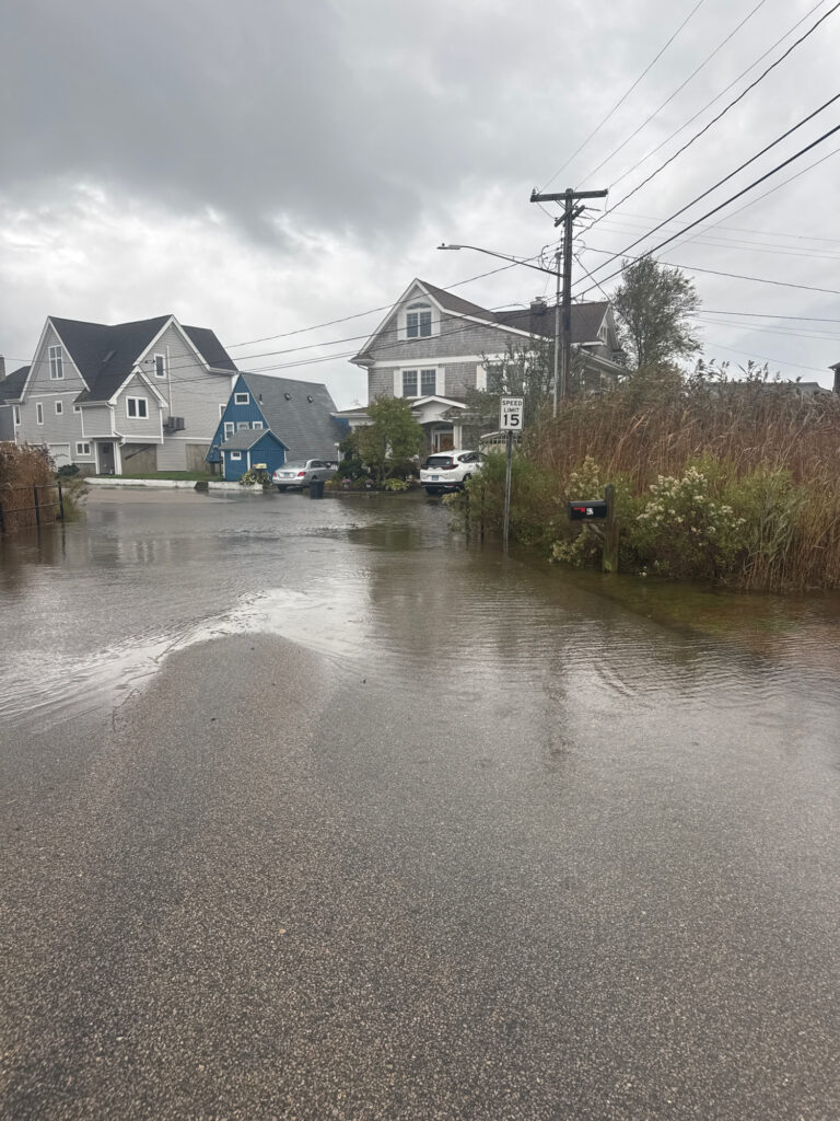 a flooded street with houses (MyCoast AI)