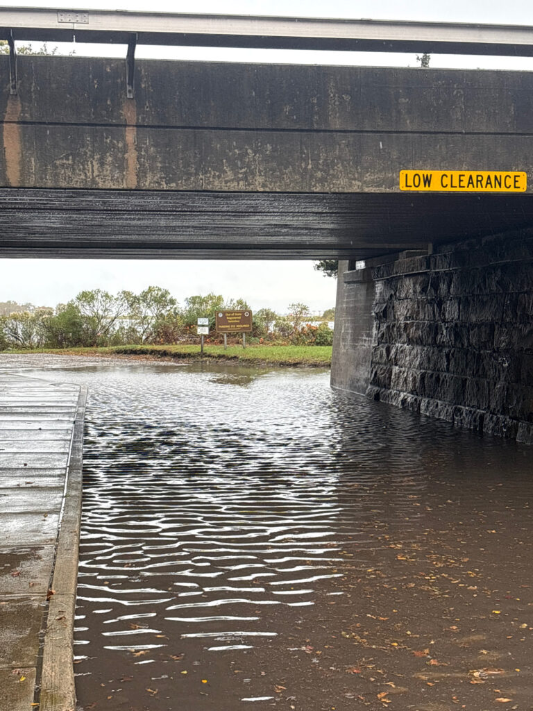 a flooded area with a bridge (MyCoast AI)