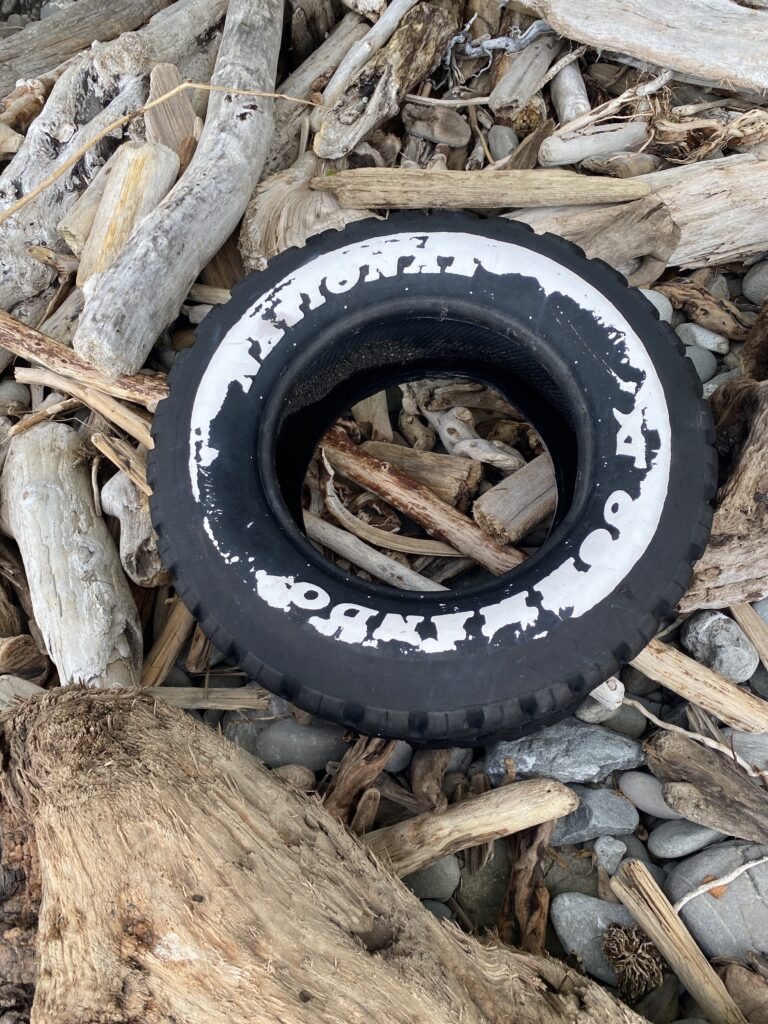 a tire on a pile of wood (MyCoast AI)
