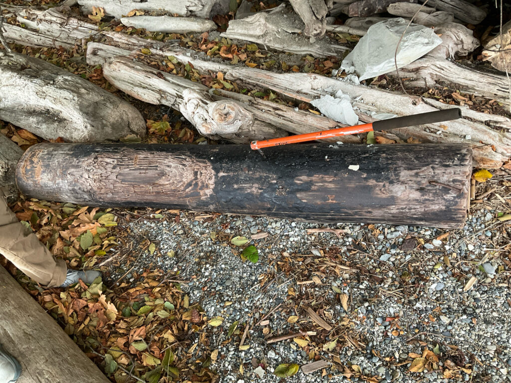 a wood bench with a knife on it (MyCoast AI)