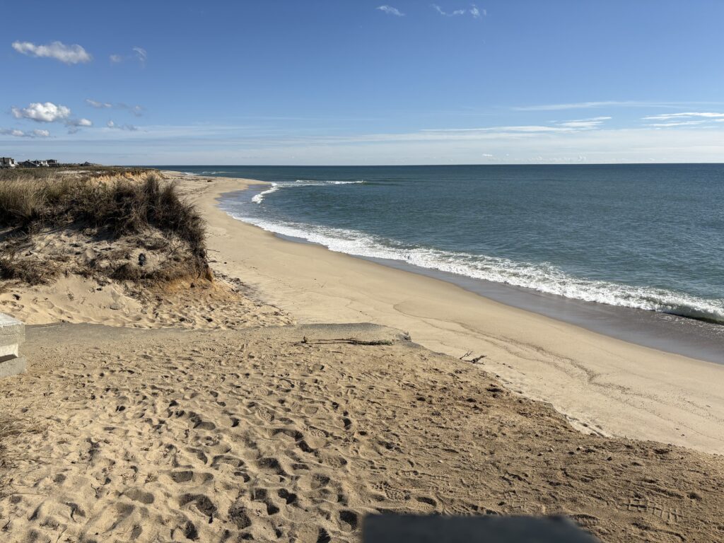 a sandy beach with waves crashing on it (MyCoast AI)