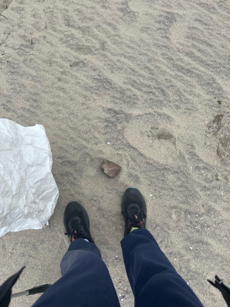 a person's legs and shoes on a sandy beach (MyCoast AI)