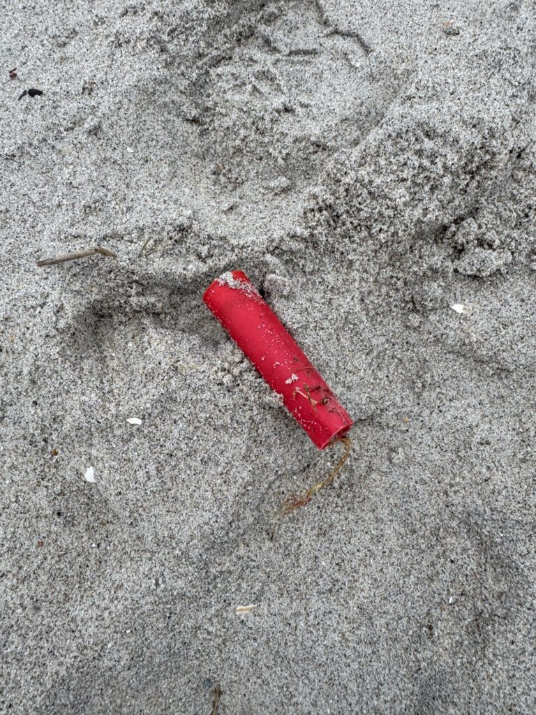 a red plastic object on a concrete surface (MyCoast AI)