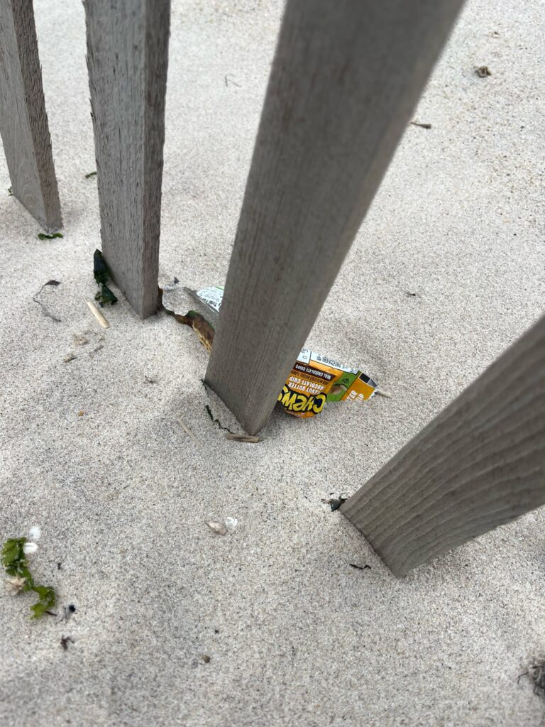 a yellow and black candy bar on the ground by a tree (MyCoast AI)