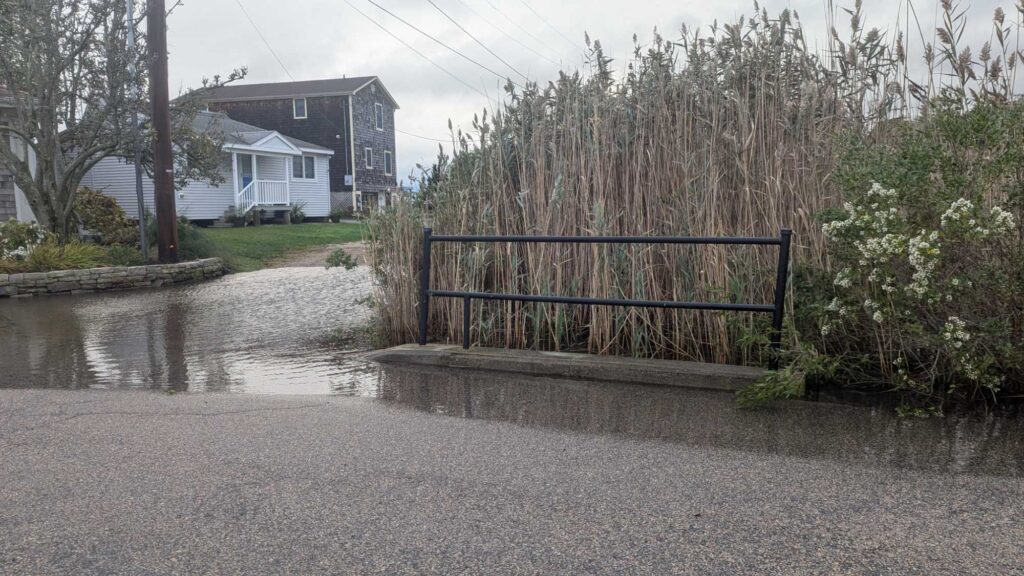 a flooded street with houses (MyCoast AI)