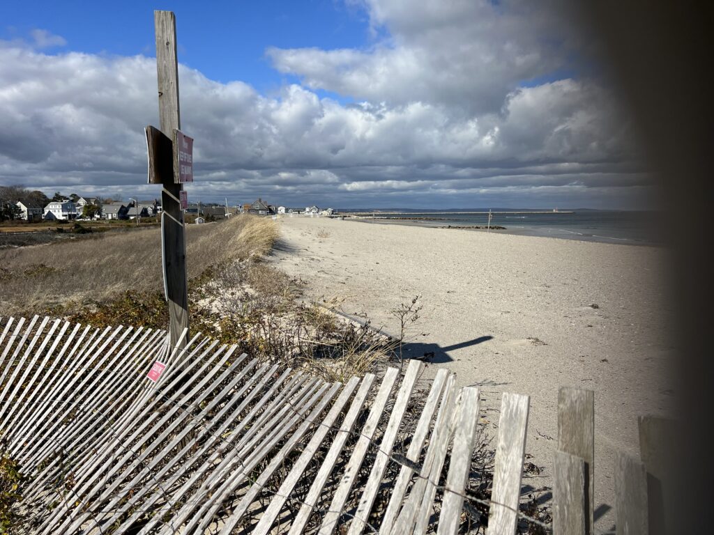 a wooden fence on a beach (MyCoast AI)