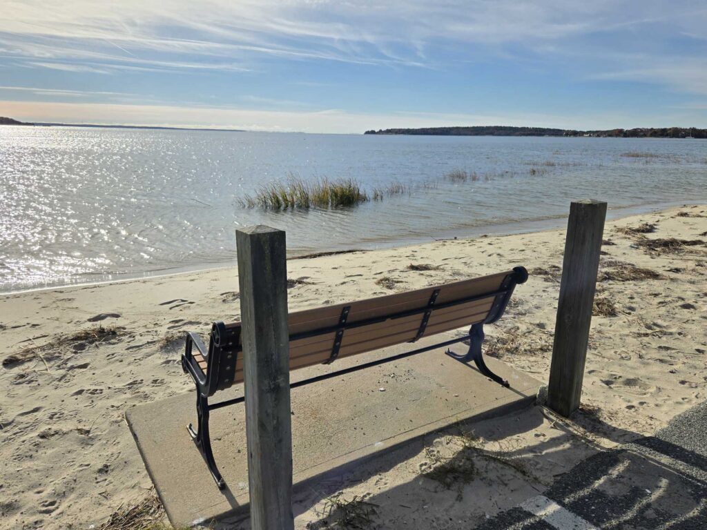 a bench on a beach (MyCoast AI)