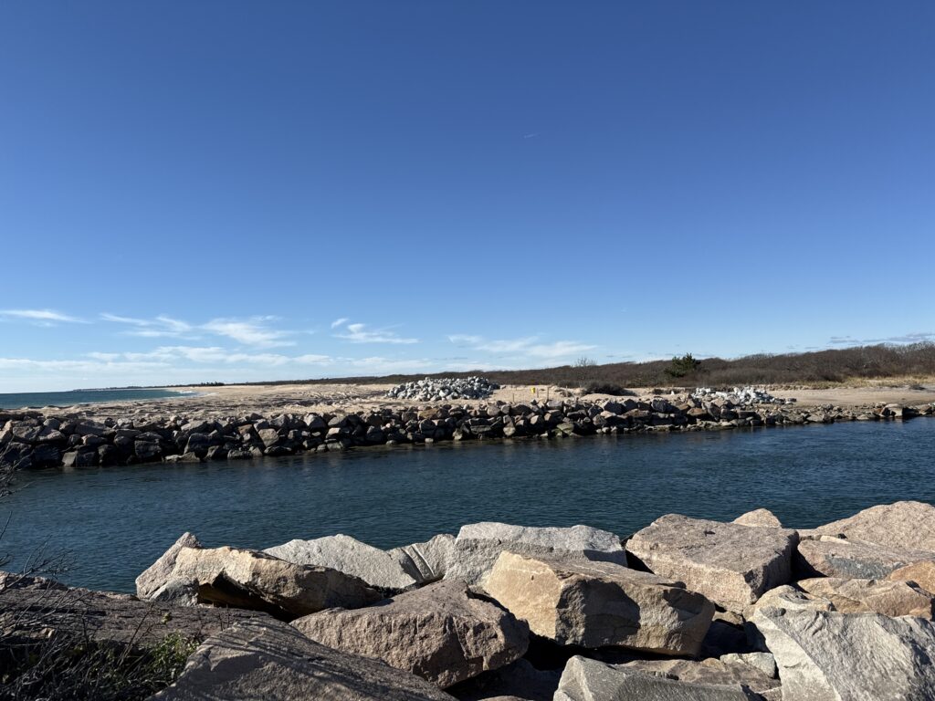 a rocky beach with a body of water in the background (MyCoast AI)