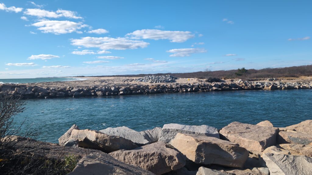 a rocky beach with a body of water in the background (MyCoast AI)