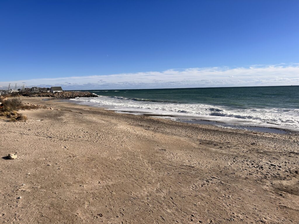 a sandy beach with waves crashing on it (MyCoast AI)
