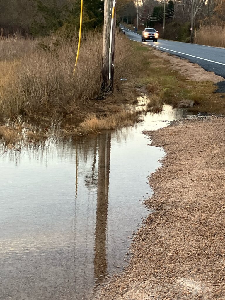 a flooded road with a car driving (MyCoast AI)