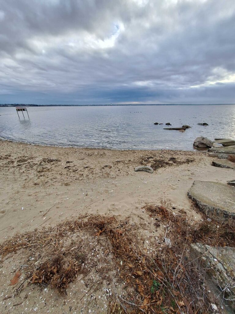 a beach with rocks and a pier (MyCoast AI)