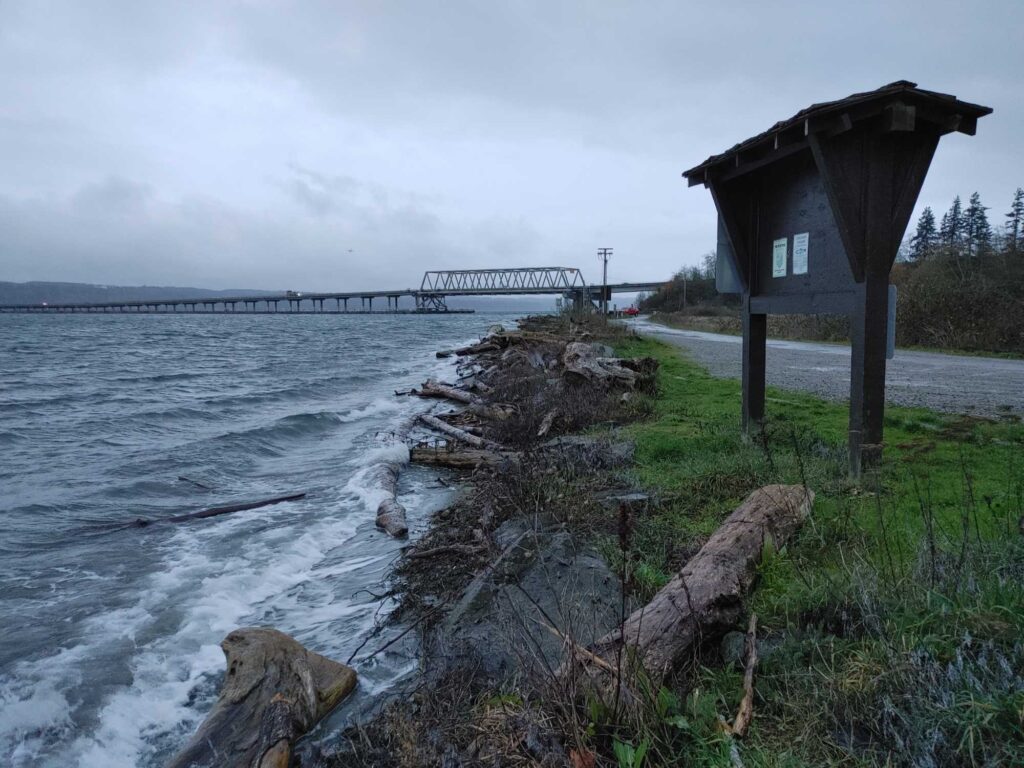 a wooden structure on a rocky shore (MyCoast AI)