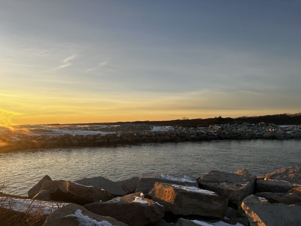 a rocky beach with snow (MyCoast AI)