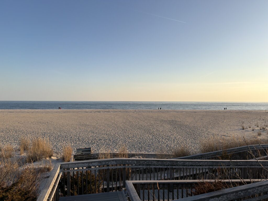 a beach with a fence and a body of water in the background (MyCoast AI)
