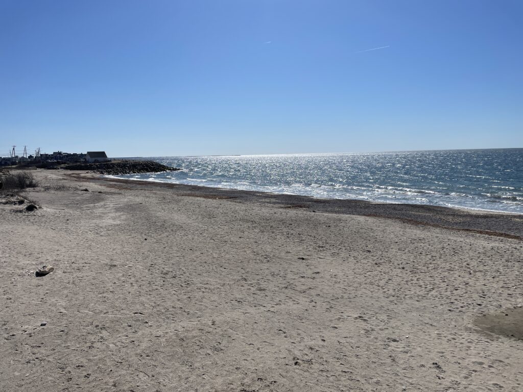 a sandy beach with waves crashing on it (MyCoast AI)