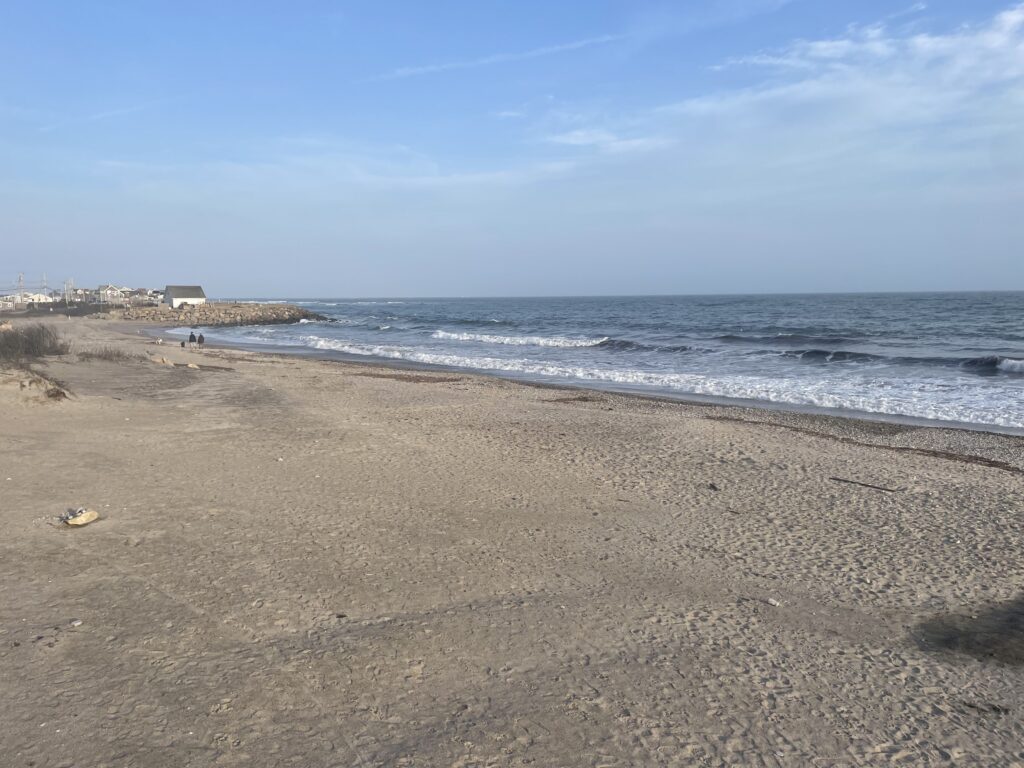 a sandy beach with waves crashing on it (MyCoast AI)